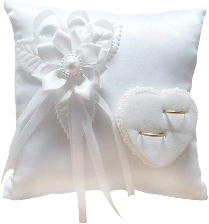 Homoyoyo Satin Bridal Wedding Ring Bearer Pillow, Cushion Bearer with Ribbons, Ring Bearer Cushion for Wedding Party