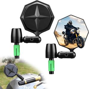 Motorcycle Bar End Mirrors (Pack of 2), Fits 1/2" & 7/8" Handlebars, Aluminum Alloy Build, Anti-Shatter Adjustable Design, Compatible with Cruisers, Street Bikes, Sport Bikes, ATV, Scooters