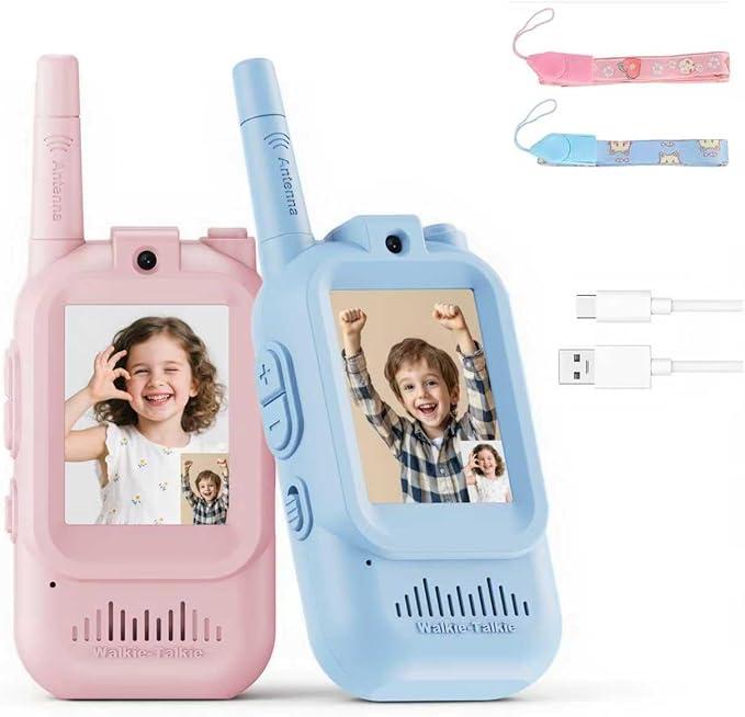Rush Deer Video Walkie Talkies for Kids, 2 Pack Rechargeable Video Intercom Kids Walkies Talkies with HD Camera & Voice, Indoor Outdoor Games,Camping, Hiking for Boys Girls 314,Blue/Pink