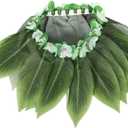 Amosfun Ti Leaf Hula Skirt Hawaiian Leaf Skirt Green Grass Skirt with Artificial Flowers for Beach Luau Party Supplies