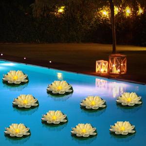 LACGO 24 PCS Water Activated Floating Lights - 6'' Waterproof Floating Lotus Light Battery Operated Artificial Floating Flowers for Pool Wedding Anniversary Garden Decoration(6 Inch, White)