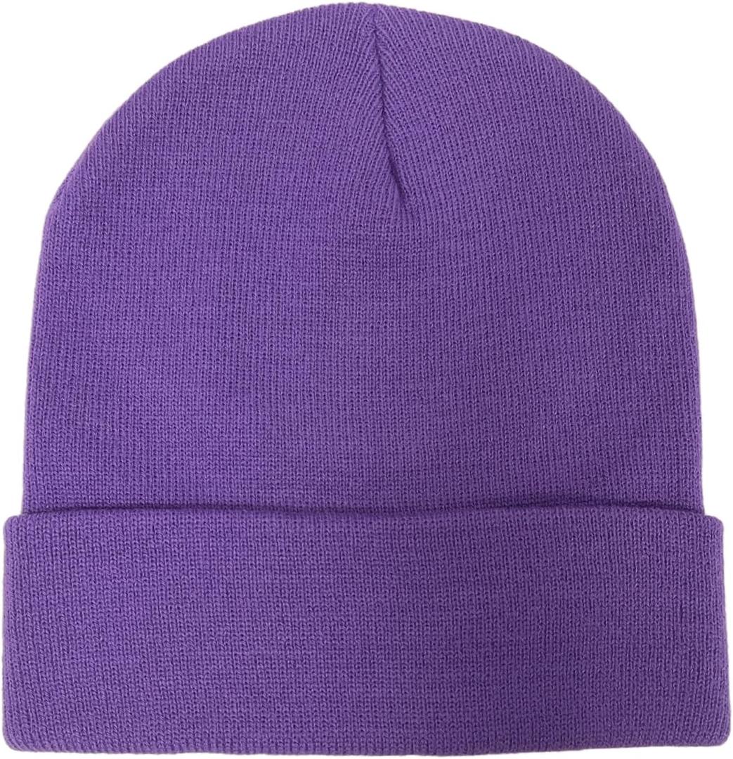 SHEVERCH Classic Acrylic Beanie for Men Women Plain Knit Cuffed Winter Warm Hat Unisex (Purple)