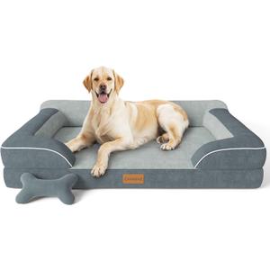 CWAWZ Jumbo Dog Bed for Extra Large Dogs, Orthopedic Dog Bed with Cooling Gel Memory Foam, Waterproof Pet Bed with Removable Washable Cover, 45" Pet Sofa Couch Dutch Velvet with Bone Toy, Dark Gray