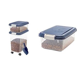 IRIS USA 33qt + 12qt Airtight Pet Food Storage Container Combo with Scoop, Navy