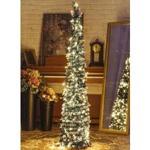 NIGHTGRING PopUp Artificial Christmas Tree with 100LED Lights,Collapsible Pencil Christmas Trees for Holiday Carnival Party Christmas Decorations (Green)