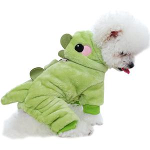 Anelekor Dinosaur Dog Costume, Winter Dog Pajamas for Small Dogs, Warm Puppy Hoodies, Blue Cold Weather Coat for Cat, Warm Pet Clothes for Christmas Halloween (Green-2, X-Small)