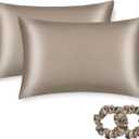 ALASKA BEAR Silk Pillowcase for Hair and Skin, Set of 2 Pure Genuine 22 Momme Mulberry Silk Pillow Cases Queen Size for Bliss Sleep Better Than Poly Satin, Zipper Closure(2pc, Taupe)