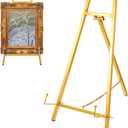 Metal Easel Stand Gold, Easel Stand for Sign Table Top Easels for Display Modern Metal Tripod with Chain Bracket for Paintings, Photographs, Posters, Mirrors- 16.7 x 8.7 x 4.3 Inch (H * W * D)