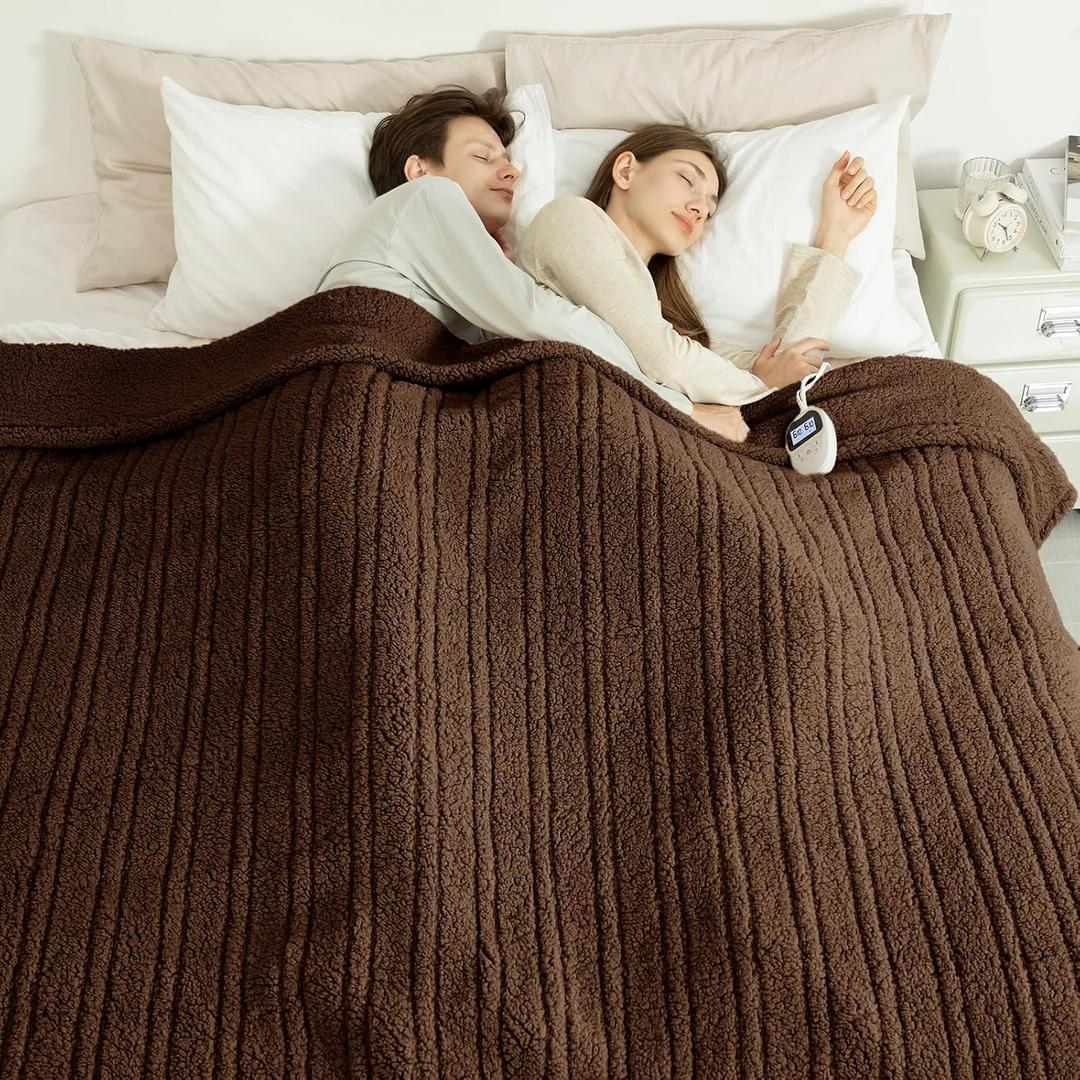 Heated Blanket Queen Size Single Control - 84"X90" Soft Double Sided Sherpa Electric Blanket with 6 Fast Heating Levels & 10 hrs Timer Settings, Washable & ETL Certified for Bed, Brown