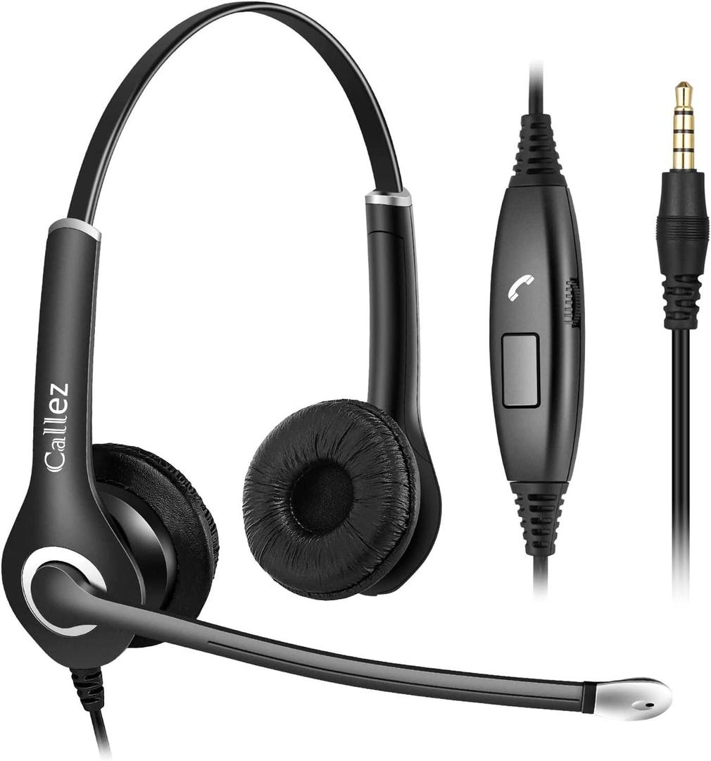 Callez 3.5mm Cell Phone Headset with Microphone Noise Cancelling for iPhone Samsung Smartphones Tablets, Computer Headset for Laptop PC Skype Call Center Office Classroom, Super Comfort, Clear Chat (Black)