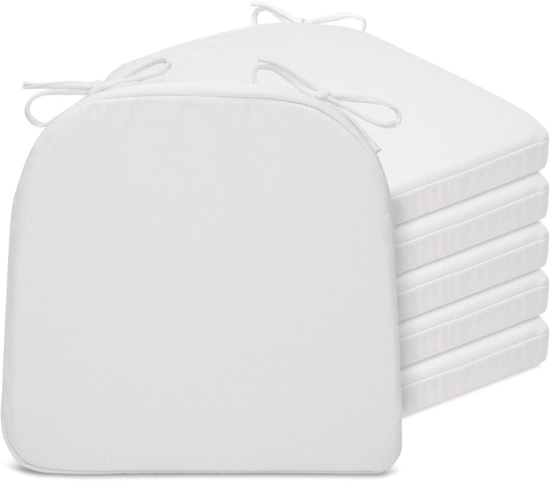 SQUARE MOON Chair Cushions for Dining Chairs, High Resilience Foam Dining Room Chair Pads, Kitchen Seat Cushions with Ties, Machine Washable, 17" x 16" x 2", 6/Pack, White