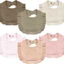 Baby Muslin Bibs,6 Pcs Drool Bandana Bibs for Baby Girl Drooling and Teething,Soft and Absorbent Cotton for Newborn (Pink & Brown)