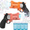 EagleStone 2 Pack Revolver Bubble Guns for Kids, Swing-Out Cylinder, 8000+ Bubbles/Min, LED Light Up, 4 Bubble Solution Bottles, Outdoor Indoor Toy, Birthday Easter Gifts for Toddlers