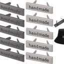JANKOW 10 Pcs Handmade Metal Labels Rectangle Alloy Tags, Handmade Metal Labels, for Handmade Items, with Shim Rectangle Alloy Tags, for DIY Gift Purses Bags Shoe Shat Accessories (Silver, Black)