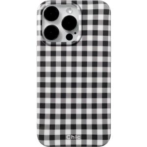 Phone Case for iPhone 15 Pro Max Case Cute Lattice Stylish Aesthetic Pattern Girly Women Design Glossy Shockproof Protective Cover for iPhone 15 Pro Max-Black