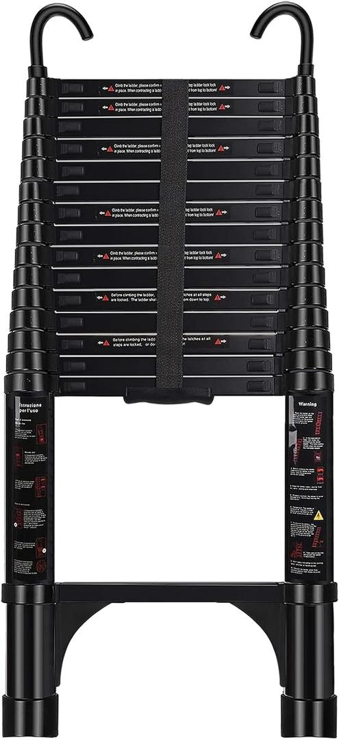 ARCHOM Telescoping Ladder 20 FT - Aluminum Telescopic Ladder with Hooks - Folding Extension Ladders for Home Work Loft Roof Attic RV Ladder with EN131 Certification - 330lbs Max Capacity (Black)