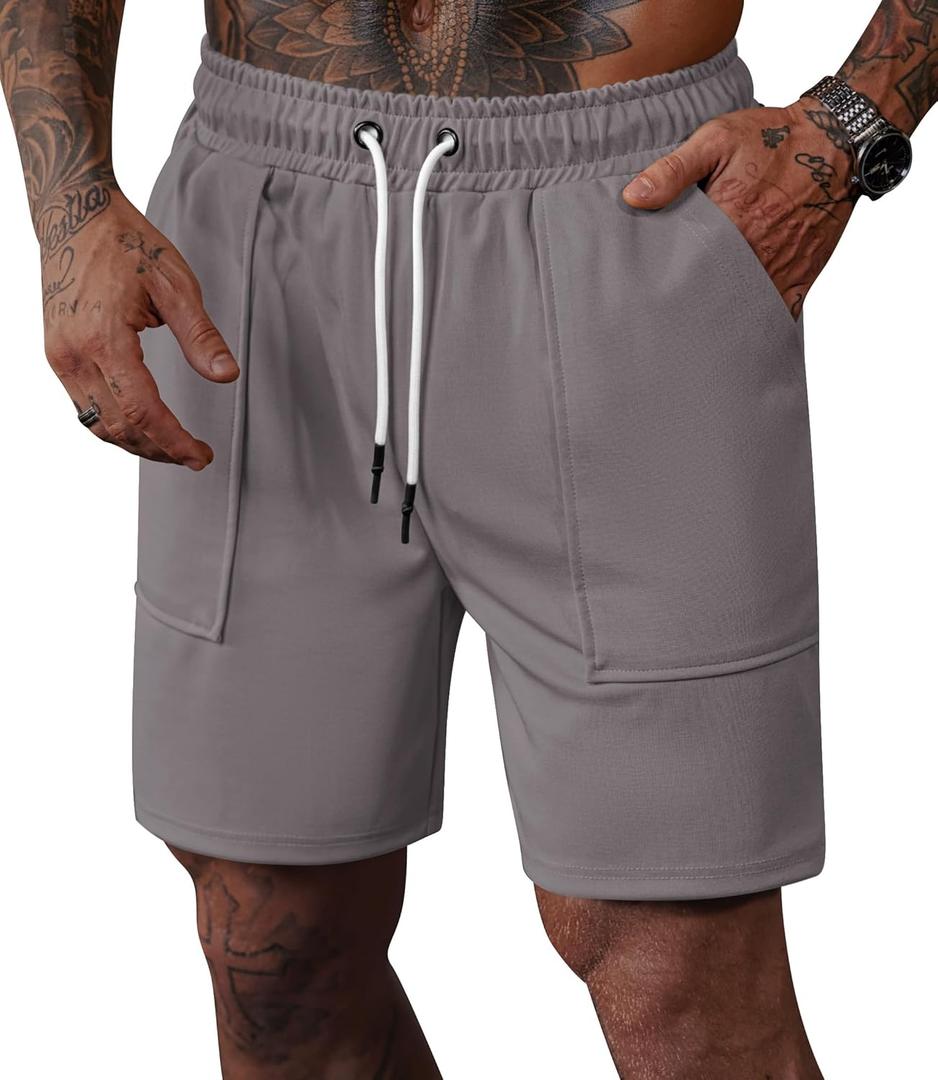 Men's Sweat Shorts Elastic Waist Drawstring 6'' Inseam Casual Gym Athletic Shorts with Pockets (S-3XL) (M)