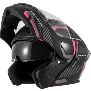 Adult Motorcycle Helmets Modular Flip-Up Full Face Helmet, DOT (Pink, S) | Dual Visor Motorcycle Full Face lightweight Helmet for Adults Men Women Moto ATV UTV Snowmobile
