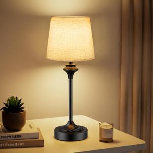 NIORSUN Portables Cordless Table Lamp,Flaxen Fabric Shade Battery Operated Lamp,5200mAh Bedside Table Lamp with Warm White,3 Way Dimmable Touch Desk Lamp for Living Room Bedroom Restaurant (Black) (1 Pack-16.5in)