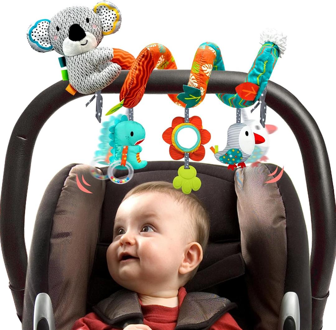 MONSTIME Car Seat Toys for Babies 0-6 Months, Newborn Toys Baby Toy 0-3 Months Stroller Toys, Infant Toy 0-6 Month for Carseat Stroller Crib with Mirror, Rattle, Teether for 0 3 6 9 12 Boys Girls