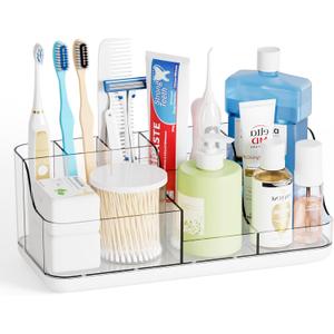 Yieach Mens Bathroom Organizer Countertop,Bathroom Sink Caddy Countertop Storage,White 7 Slot Vanity Bathroom Toiletry Organizers and Toothbrush Holders for Toothpaste,Electric Tooth Brush Organizer