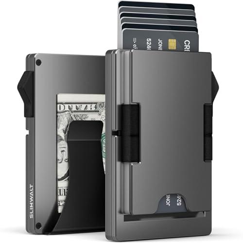 Slimwalt Mens Wallet with Money Clip - Holds 10-20 Cards, RFID Blocking Minimalist Wallet for Men with Pop Up Card Case, Slim Card Holder Metal Card Wallets, Gifts for Men, Black