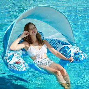 Jasonwell Pool Float with Canopy - Inflatable Pool Floaties Adult Floating Pool Chair Lounge Floats for Swimming Pool Water Chair Pool Lounger with Cup Holders Pool Toy Party Floaty for Adults, XL, Blue
