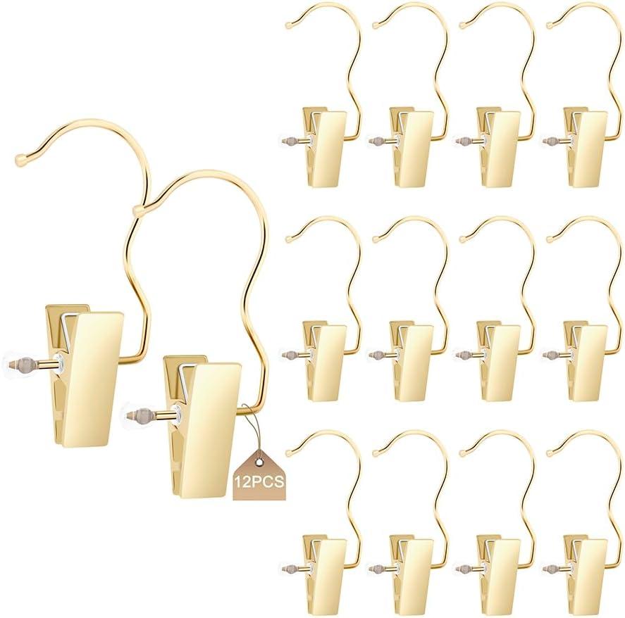 Boot Hangers 4.5" Metal Outfit Hanger Gold Hanging Clips for Gloves Shoes Laundry Hooks Hair Extension Wigs Clips Portable Home Travel Hangers for Hat, Towels, Bras, Socks 12Pack