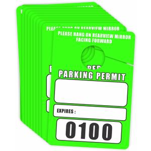 Parking Permit Hang Tags Blank Temporary Pass (Pack of 100) Car Vehicle Parking Management Green 3.30 x 4.75 inches (0001 to 0100) Numbered