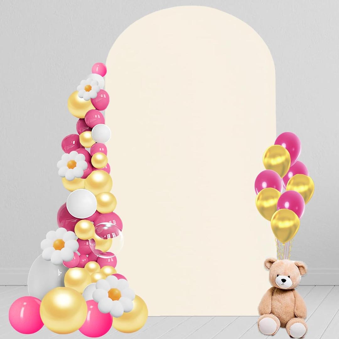 6.6FT Beige Arch Cover Stretchy Backdrop, Spandex Chiara Wedding Arch Backdrop Stand Cover for Birthday Baby Shower Party Ceremony Decorations 6.6FT Beige