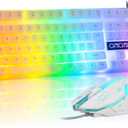 CHONCHOW LED Keyboard and Mouse, 104 Keys Rainbow Backlit Keyboard and 7 Color RGB Mouse, White Gaming Keyboard and Mouse Combo for PC Laptop Xbox PS4 Gamers and Work