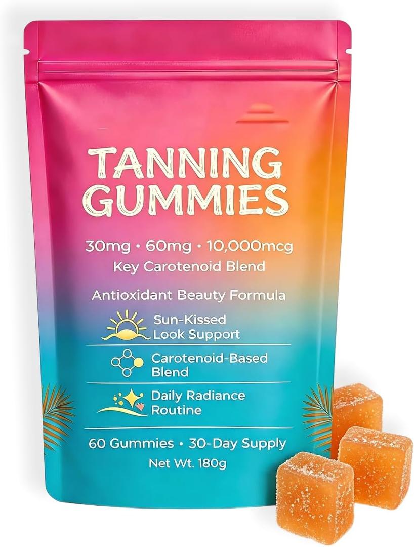 Skin Tanning Gummies Antioxidant Beauty Gummies with Beta-Carotene & Lycopene, Supports Healthy-Looking Skin, Daily Routine, 60 Count (1pc)