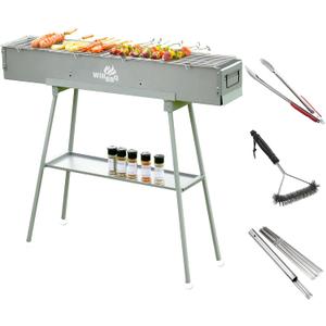 Charcoal Grills Commercial Quality Portable Multiple Size Hibachi BBQ Lamb Skewer Folded Camping Barbecue Grill(39.4x7.1x5.1 inch With Accessories)
