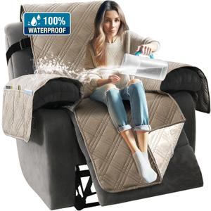 H.VERSAILTEX 100% Waterproof Cover for Recliner Chair 1-Piece Reversible Recliner Covers for Large Recliner with Elastic Straps Sitting Width Up to 28" (Oversized Recliner, Taupe/Beige)