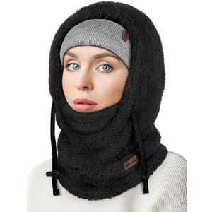 Ski Mask Fleece Balaclava, Windproof Face Mask Winter Warm Neck Cover Hat Hood for Men Women (Black)
