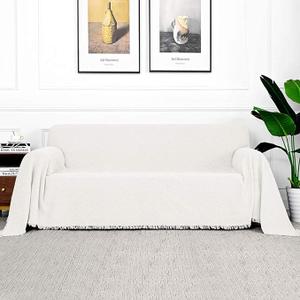MYSKY HOME White Geometric Sofa Covers for 2 Cushion Couch Sectional Sofa, Living Room Sofa Slipcovers, Couch Covers for Pets and Kids (L, 71 x 102 Inch, White)