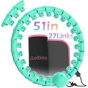 Weighted Hula Circle for Adults Weight Loss, Infinity Fitness Hoop Plus Size 51 Inch with Sweat Belt, Include 27 Detachable Links and Waist Trainer for Women (Cyan)