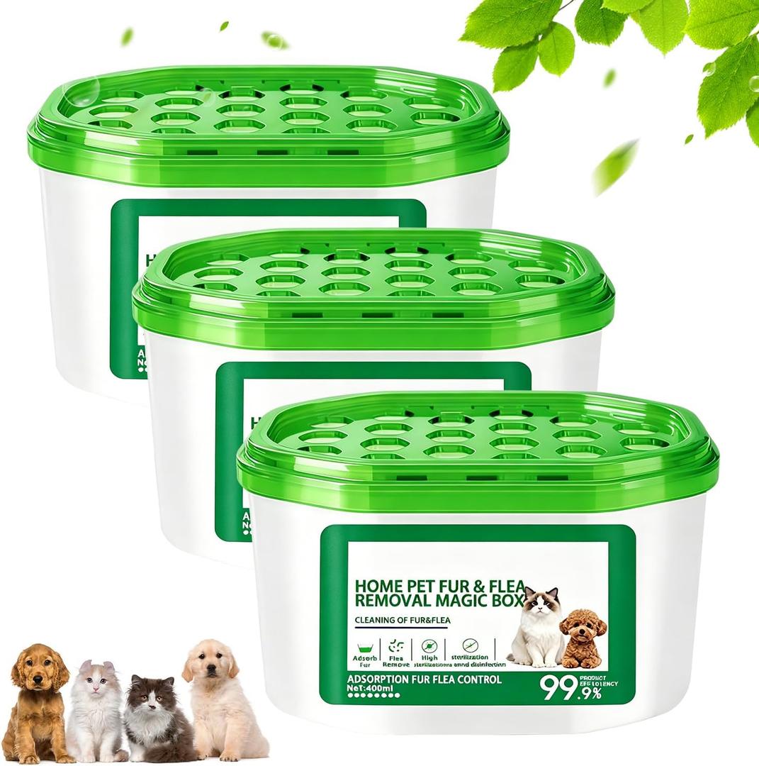 Home Pet Fur & Odor Removal Magic Box,360 All-Round Airborne Hair Collector, 400ml Pet Hair Removal Magic Box,Portable Odor Eliminator for Home Indoor Areas and Pet Activity Areas(3PCS)