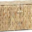 Water Hyacinth Baskets for Organizing, Rectangular Wicker Basket with Lid, Storage Baskets Bins with Builtin Handles for Shelf, Decorative Woven Basket Boxes for Storage Home Organizer Decor