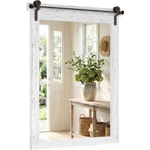 24"x36" Whitewashed Barn Door Vanity Mirror with Wood Header
