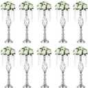 Nuptio 10 Pcs Silver Wedding Centerpieces Flower Stand, 21.7in/55cm Height Wedding Road Lead Flower Vases, Crystal Artificial Flower Arrangements for Wedding Party Birthday Event Reception Home Decor