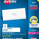 Avery Easy Peel Printable Address Labels with Sure Feed, 1" x 4", White, 2,000 Blank Mailing Labels for Laser Printers (5161)