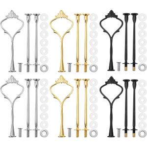 6 Sets 3 Tier Cake Stand Hardware Tiered Tray Plate Hardware Kit Heavy Metal Cake Fruit Food Plate Stand Fitting Stacking Kit for Serving Dessert Cupcake Dish Food(Simple,Black, Silver, Gold)