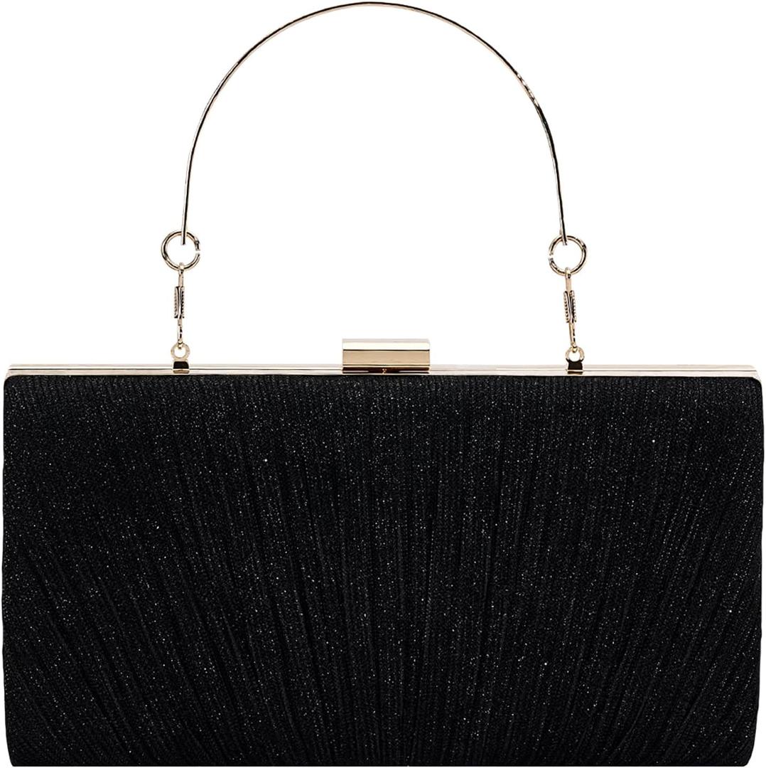MR Clutch Purses for Women Pleated Wedding Clutch Evening Handbags Party Prom Purse (Black-glitter)