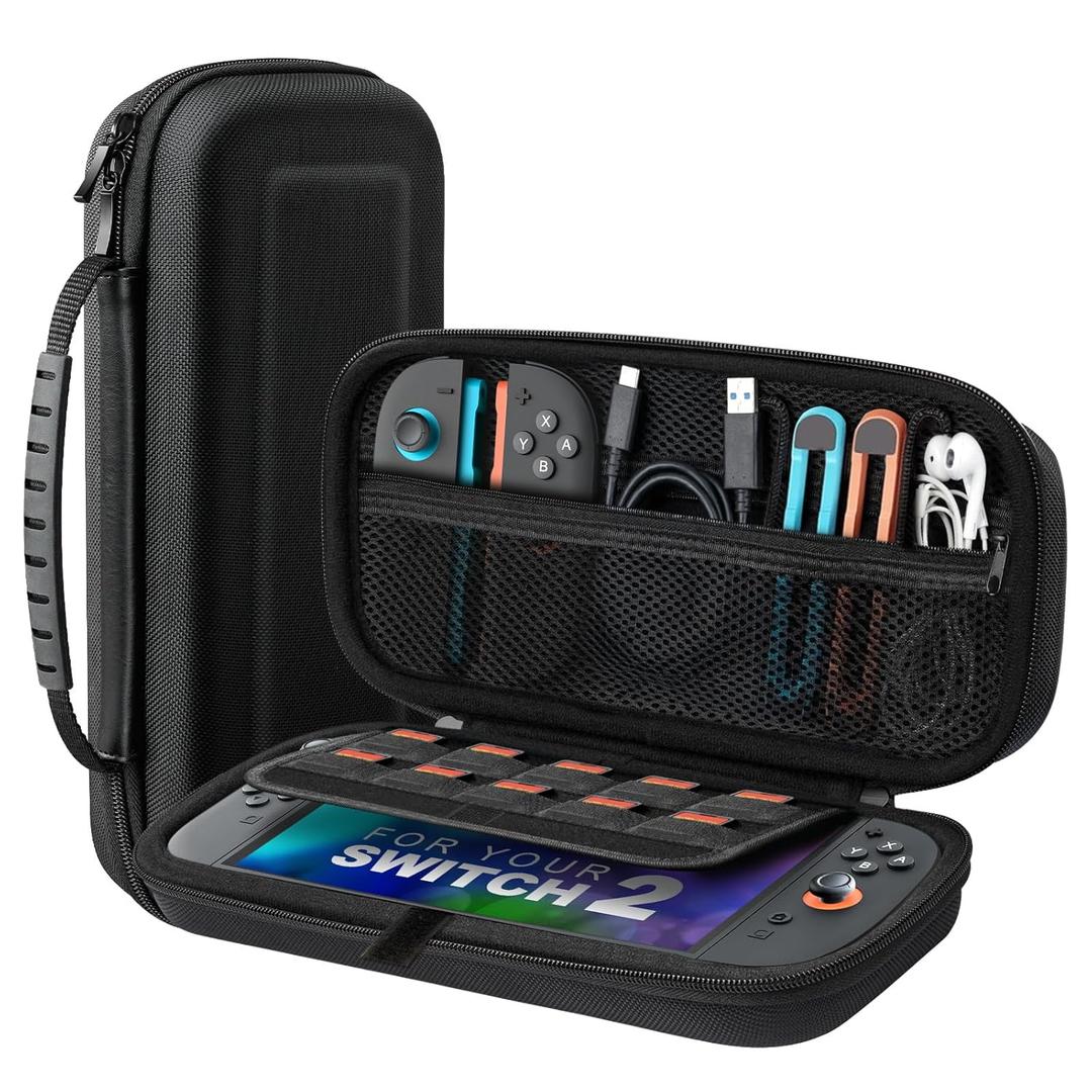 2 x TiMOVO Carrying Case for Nintendo Switch 2 (2025), Large Capacity Protective Hard Shell Portable Travel Case Pouch for Switch 2, with 10 Game Card Slots and Pockets for Console & Accessories, Black