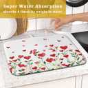 Valentines Day Dish Drying Mat for Kitchen Counter 18x16 Inch Green Red Heart Drying Mat with Absorbent Reversible Microfiber Holiday Love Dish Drainer Mats Rack Pad for Coffee Countertop Protector