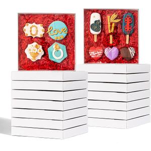 RomanticBaking 50Pack 8x8x1 Inch Clear Cookies Boxes for Gift Giving Chocolate Covered Pretzel Rods Boxes Heart Cocoa Bombs Boxes Macaron Boxes (White)