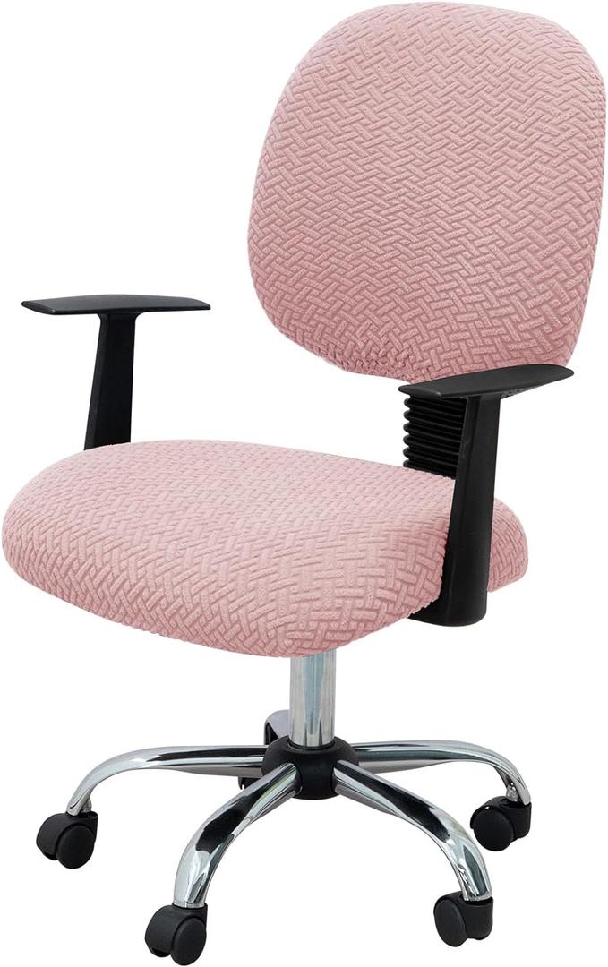 MIFXIN Computer Office Chair Cover Stretch Elastic Slipcover 2 Piece Stretchy Jacquard Washable Computer Chair Covers Furniture Protector for Office Home, NO Chair, Only Covers (Pink)