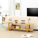 Bamboo TV Stand for TVs up to 65", Accent Entertainment Center with Storage, Media Console Table with Shelf, Modern TV Stand for Living Room, Bedroom, 55"(L), Burlywood