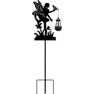 Zhancaixu Solar Fairy with Butterfly Garden Stakes Outdoor Solar Decor Metal Fairy Holding Solar Lantern Decorative Garden Metal Animal Stakes Outdoor Flower Silhouette Stakes